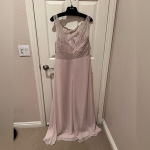 JLM Couture Lace and Chiffon Princess Neckline Bridesmaid Dress